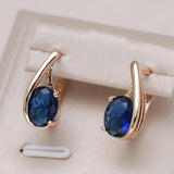 Luxury Filled Rose Gold of 14-Karat Purity Big Oval Blue AAA Zircon Crystals Drop Earring - Fine Jewellery