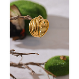 Stainless Steel 18K Gold Plated Geometric Golden Wide Trendy Ring Charm Jewellery