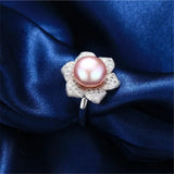 Multicolour Freshwater Pearl AAA Zircon Diamonds Flower Design Silver Rings