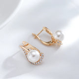 14 Karat Rolled Gold Unique Geometric Pearl and AAA Zircon Diamonds Luxury Earrings