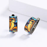 Unique Black Chic Blue Spinel Bird Enamel Handmade Earrings