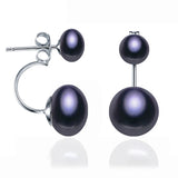 Front-and-Back Ear Jacket Design Multicolour Real Pearls Silver Stud Earrings