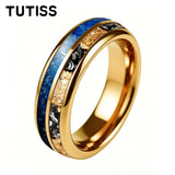 Polishing Dome Blue Glass Stone Meteorite Gold Foil Inlay 6mm 8mm Tungsten Rings