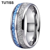 Meteorite Carbon Fiber Inlay 8mm Tungsten  Engagement Wedding Rings for Men Women