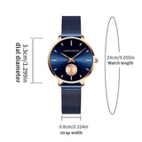 Elegant Simple Fashion Rose Gold Colour Case Ladie's Watch Blue Stainless Steel Mesh Belt Quartz Waterproof Watches