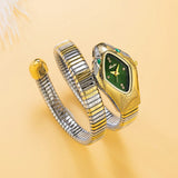 New Luxury Top Fashion Brand Snake Design Gold Colour Stainless Steel Bracelet Quartz Ladies Wristwatches