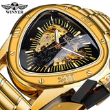 Fashion Top Brand Triangle Men's Automatic Mechanical Hollow Luxury Golden Full Stainless Steel Men's Wrist Watches