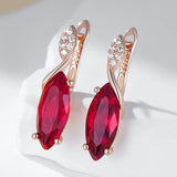 14 Karat Gold Filled Rhombus Red Crystal AAA Zircon Diamonds Long Drop Vintage Earrings