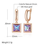 14K Rolled Gold Square Gradient AAA Zircon Crystal Geometric Glossy Fashion Earrings
