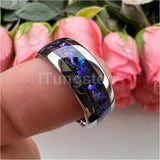 Orion Nebula Galaxy Opal Inlay 8mm Silver/Black Tungsten Rings for Men Women