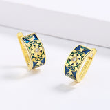 Vintage 18KGP Flower Shape Handmade Enamel Elegant Geometric Earrings