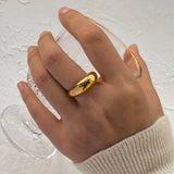 18K Gold Plated Stainless Steel Geometric Fashion Ring With Zircon Crystals Charm Jewellery