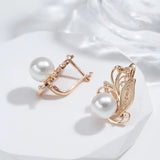 Vintage Ethnic Bride Wedding Party Elegant Pearl Rolled 14K Rose Gold Jewellery Drop Earrings For Women