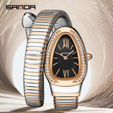 Fashion Serpentine Watches with Inlaid Zircon Diamonds - High End Retro Light Luxury Women's Quartz Watches