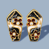 Exquisite Geometric AAA Zircon Diamonds Hollow Flower Handmade Enamel Earrings