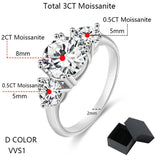 Outstanding 4ct 3 Stone Moissanite Diamonds Rings for Women 18KGP Wedding Engagement S925 Silver Bridal Jewellery