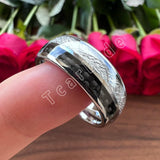 New Arrival White Meteorite And Black Carbon Fiber Inlay Trendy Tungsten Rings for Men Women - Comfort Fit Jewellery