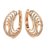 Luxury Glossy Hollow Wave Texture Elegant 14K Filled Rose Gold AAA Zircon Diamonds Clip Earrings, Fine Jewellery