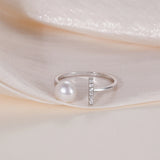 Elegant Real Pearl 925 Sterling Silver AAA Zircon Diamonds Open Geometric Ring