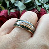 Bright Meteorite and Malachite Inlay 8MM Tungsten Carbide Wedding Men Women Ring