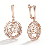 Pretty 14K Gold Filled Flower Shiny AAA Zircon Diamonds Dangle Earrings
