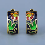 New High Quality Elegant Black Flower Handmade Enamel Silver Earrings