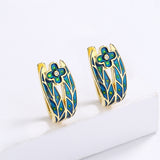 Cyan Irregular Flower Design Elegant Handmade Enamel Stud Fashion Earrings