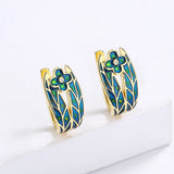 Cyan Irregular Flower Design Elegant Handmade Enamel Stud Fashion Earrings