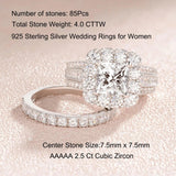 Halo Princess Cut AAAAA Quality High Carbon Lab Created Diamond Vintage Rings Set for Women, Wedding Engagement Rings - The Jewellery Supermarket