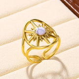 New In Classic Gold Colour Vintage Cute Sun Stainless Steel Natural Stone Hollow Rings For Women - The Jewellery Supermarket