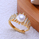 Multi-Tiered Wings Real Pearl AAA Zircon Diamonds 18K Gold Plated Rings