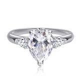 Three Stone 1/2/3/4CT Pear Cut VVS1 D Colour Moissanite Diamond Silver Engagement Ring