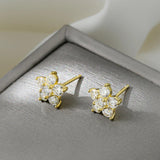 Stunning 18KWGP 5 Petal Flower Moissanite Diamond Earringss Stud Earrings for Women - Silver Fine Jewellery - The Jewellery Supermarket