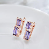 Luxury Asymmetrical Rolled 14K Rose GoldPurple AAA Zircon Crystals Square Geometric Dangle Earrings