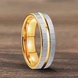 Center Groove Brushed Finish Shiny 6mm Gold Colour Tungsten Wedding Rings for Men Women