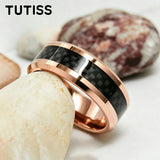Black Carbon Fiber Inlay Beveled Edge Polished Multicolor Tungsten Carbide Rings