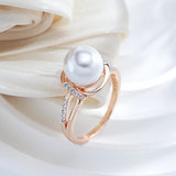 Two Tone Elegant White Pearl 14 Karat Rolled Gold Ring Unique Bride Jewellery
