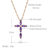 Sparkling Gold Colour Full Geometric Purple AAA Zircon Cross Pendant , Water Wave Chain Luxury Christian Jewellery - The Jewellery Supermarket