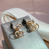 Cute Kitten 14K Rolled Gold AAA Zircon Diamonds Earrings Daily Fine Jewellery