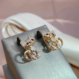 Cute Kitten 14K Rolled Gold AAA Zircon Diamonds Earrings Daily Fine Jewellery