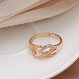 Superb Leaf Shape 14K Rolled Rose Gold Shiny AAA Zircon Diamonds Paved Luxury Design Ring - Fine Jewellery