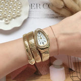 Elegant Luxury Jewellery Snake Design Zircon Diamonds Gold Colour Stainless Steel Women Quartz Bracelet Wristwatches