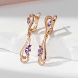 Awesome 14K Filled Rose Gold Luxury Purple AAA Zirconia Diamond Vintage Long Earrings For Women - Fine Jewellery