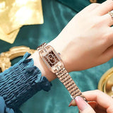 Elegant Luxury Brand Female Wristwatches - Rectangular Zircon Diamonds Steel Waterproof Original Womens Watch