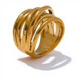 Stainless Steel 18K Gold Plated Geometric Golden Wide Trendy Ring Charm Jewellery