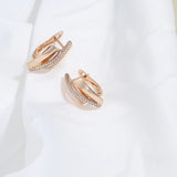 14K Rolled Gold Minimalist Design Smooth Metal Double AAA Zircon Diamonds Earrings