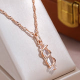 Marvelous Light Luxury Spiral Geometric Rolled 14K Rose Gold AAA Zircon Diamonds Necklace - Trendy Jewellery