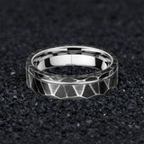 Black Geometric Hammered Offset Groove 8mm Tungsten Rings for Men Comfort Fit
