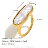 18K Gold Plated Stainless Steel Baroque Long Strip Faux Pearl Ring