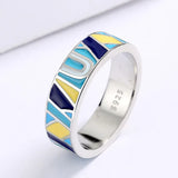 Vintage Classic Handmade Irregular Coloured Letters Graffiti Enamel 925 Ring